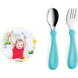 BabyJem Paslanmaz Çelik Çatal Kaşık Seti, Turkuaz
