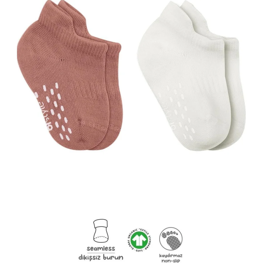 Bistyle Sneakers Kaymaz Colours Penye Çorap, 2'li, Ekru, Pudra