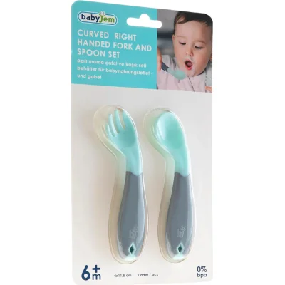 BabyJem Açılı Mama Kaşık Çatal Takımı, Yeşil