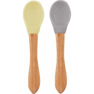 OiOi Bambu Saplı Silikon Mama Kaşığı Mellow Yellow / Powder, 2'li, Gri