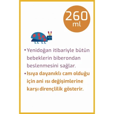 Bebedor Geniş Ağızlı Isıya Dayanıklı Cam Biberon, 260 ml 