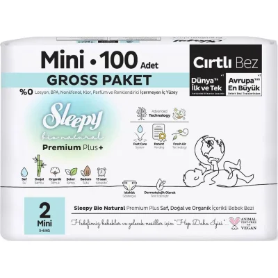 Sleepy Bio Natural Bebek Bezi Gross Paket 2 Beden 3-6 Kg 100 Adet