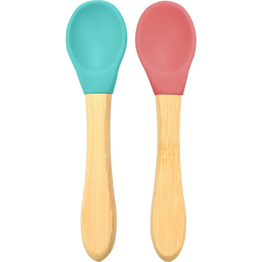 OiOi Bambu Saplı Silikon Mama Kaşığı Yeşil, 2'li, Bordo