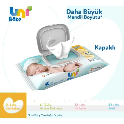 Uni Baby Yenidoğan Islak Mendil, 40 Yaprak, 3'lü