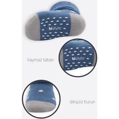 Bistyle Puanlı Kaymaz Havlu Soket Çorap 2'Li BS10502 İndigo Gri