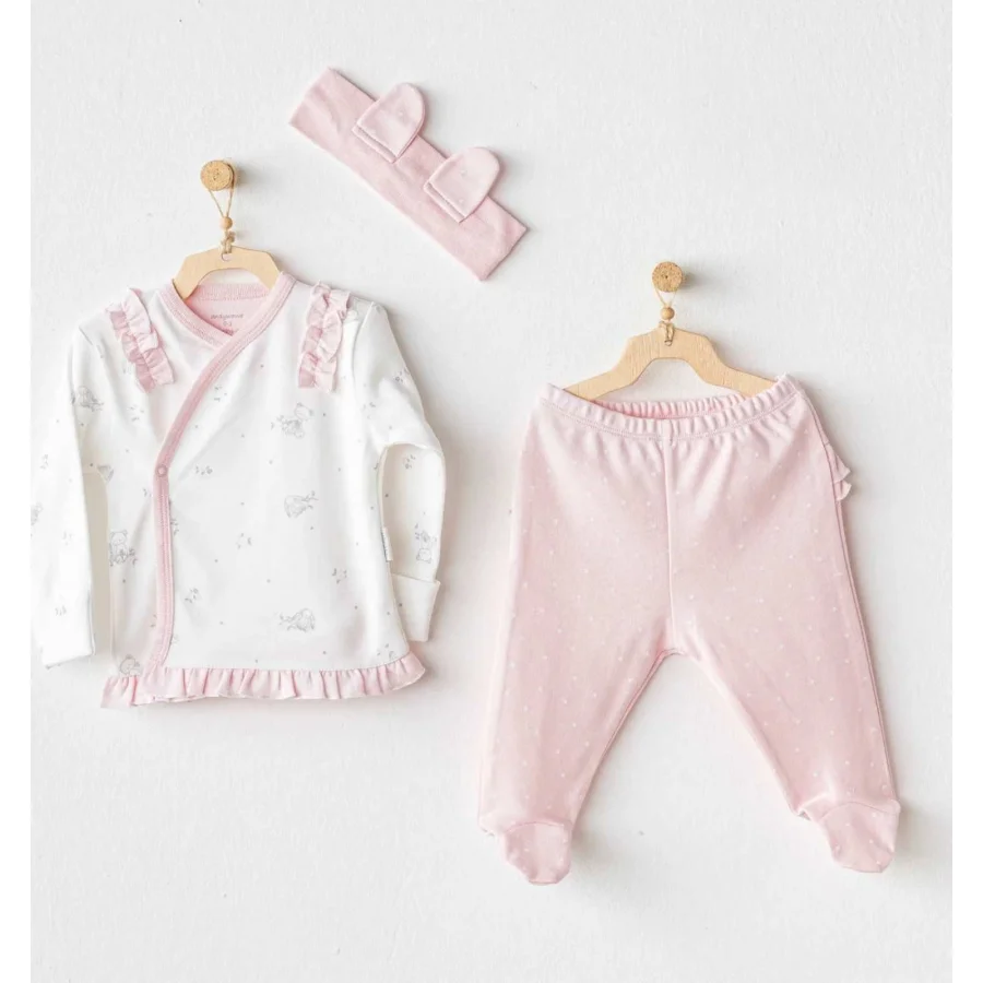 Andywawa Cuddly Bunny Bear Zıbın Set, 3'lü, Pembe