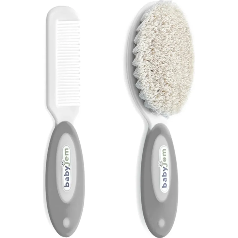 BabyJem Doğal Kıl Fırça Tarak Seti, Gri