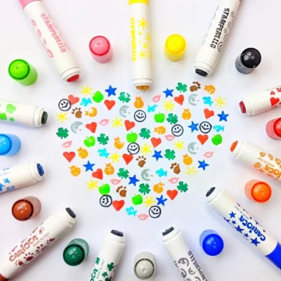 Carioca Stamperello Yıkanabilir Keçeli Boya Kalemi, Bir Ucu Keçeli Kalem Bir Ucu Damga, 12'li