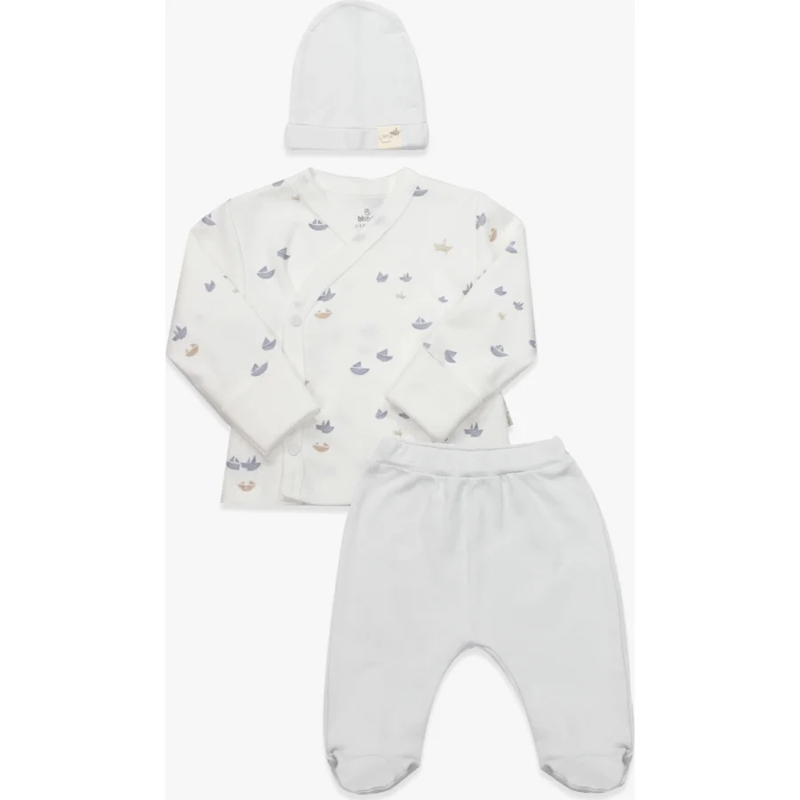 Bistyle 3lü Zıbın Takım Little Boats 13125 Ekru