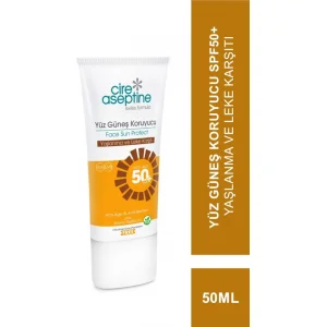 Cire Aseptine Sun Yüz Güneş Koruyucu Yaşlanma ve Leke Karşıtı Krem, SPF 50, 50 ml