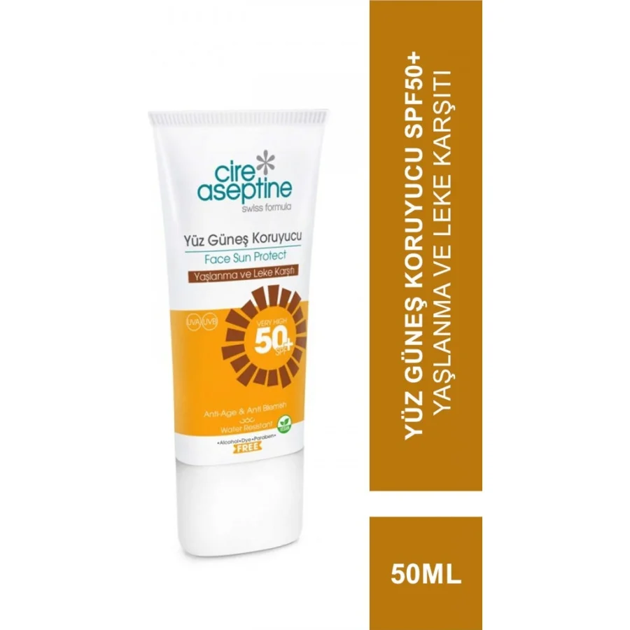 Cire Aseptine Sun Yüz Güneş Koruyucu Yaşlanma ve Leke Karşıtı Krem, SPF 50, 50 ml