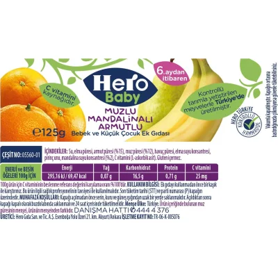 Hero Baby Muzlu Mandalinalı Armutlu Kavanoz Maması, 125 g