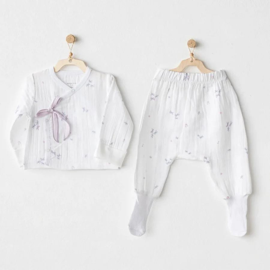 Andywawa Magical Butterfly Müslin Zıbın Takım, 2'li, Beyaz