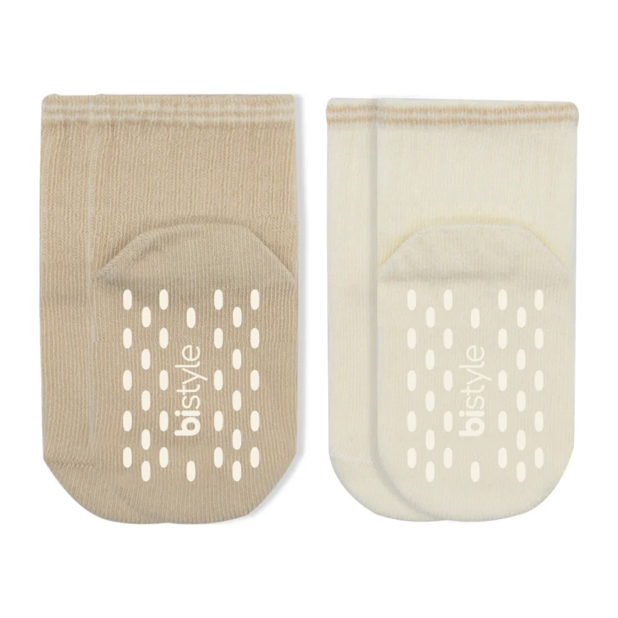 Bistyle Çemberli Basic Penye Kaymaz Soket Çorap, 2'li, Bej