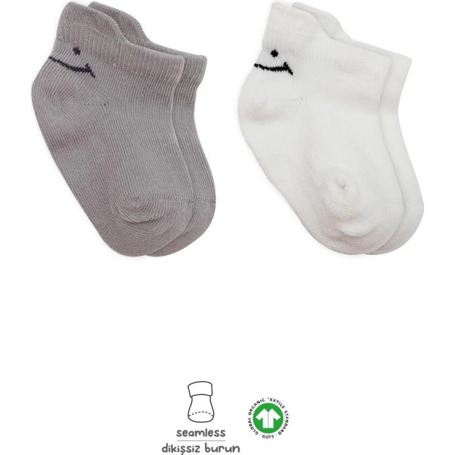 Bistyle 2'Li Sneakers Smile Penye Çorap 20106 Gri Ekru