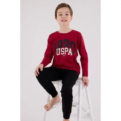 U.S. Polo Assn Uzun Kol Pijama Takım, Bordo