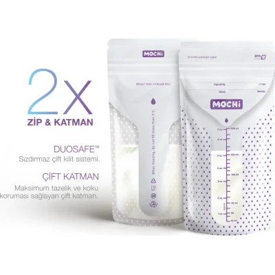 Mochi Anne Sütü Saklama Poşeti, 200 ml, 50 Adet