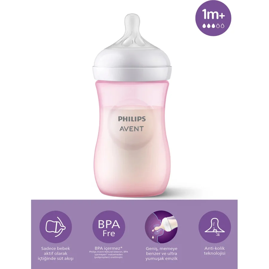 Philips Avent Doğal Tepkili Natural Response PP Biberon, 260 ml, 1+ Ay Pembe