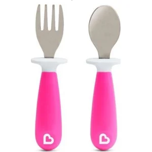 Munchkin Sıçrama Engelleyici Çocuk Çatal & Kaşık Seti 12 Ay+ Pembe