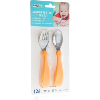 BabyJem Paslanmaz Çelik Çatal Kaşık Seti, Somon