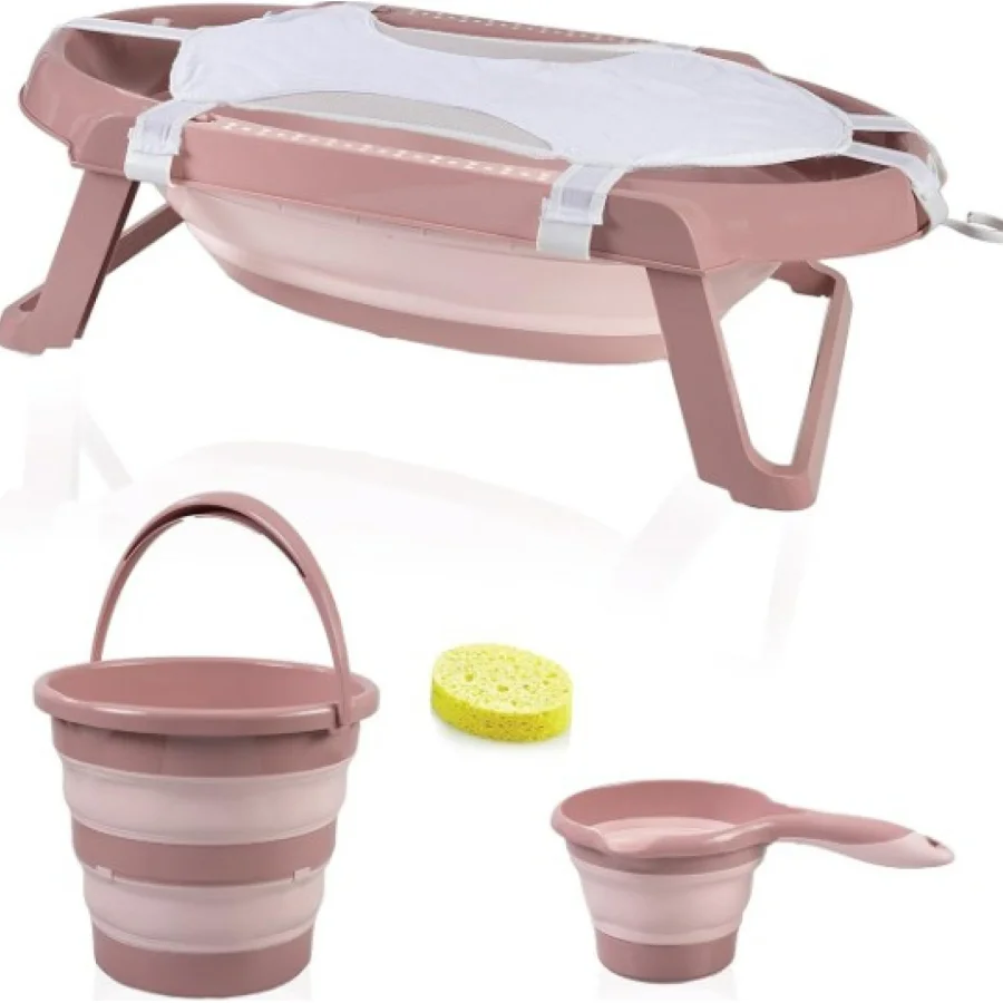 BabyJem Katlanır Banyo Küvet Seti, 5'li, Somon