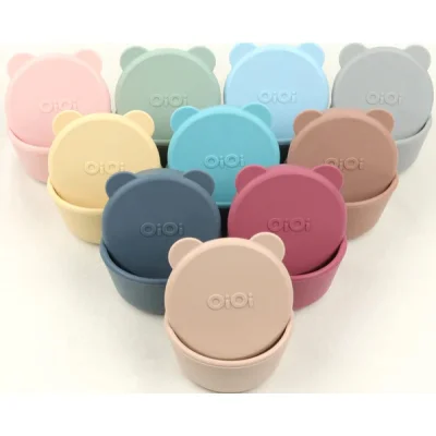 OiOi Silikon Kapaklı Mini Kase & Mini Bites, Aqua Green/Powder Gray, 2'li