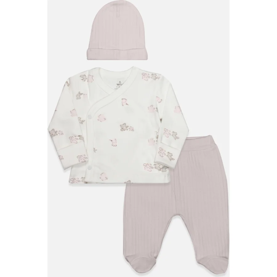 Bistyle 3lü Zıbın Takım Love You Family 13122 Pudra