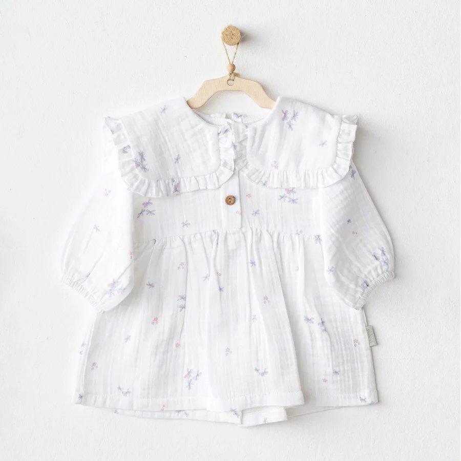 Andywawa Magical Butterfly Müslin Bebek Elbise, Beyaz