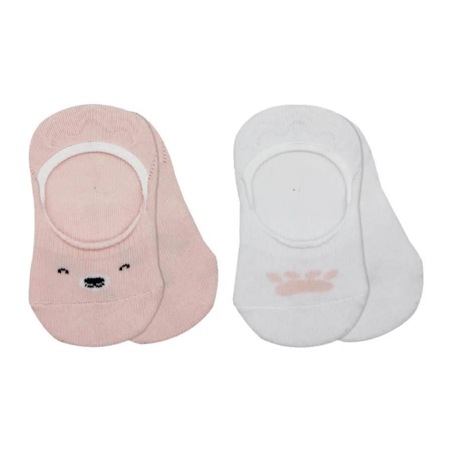 Bistyle Babet Cute Face Penye Çorap, 2'li, Pembe-Beyaz, Beyaz