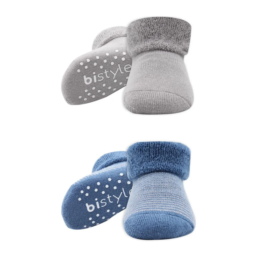 Bistyle Çemberli Kaymaz Havlu Soket Çorap, 2'li, İndigo, Gri