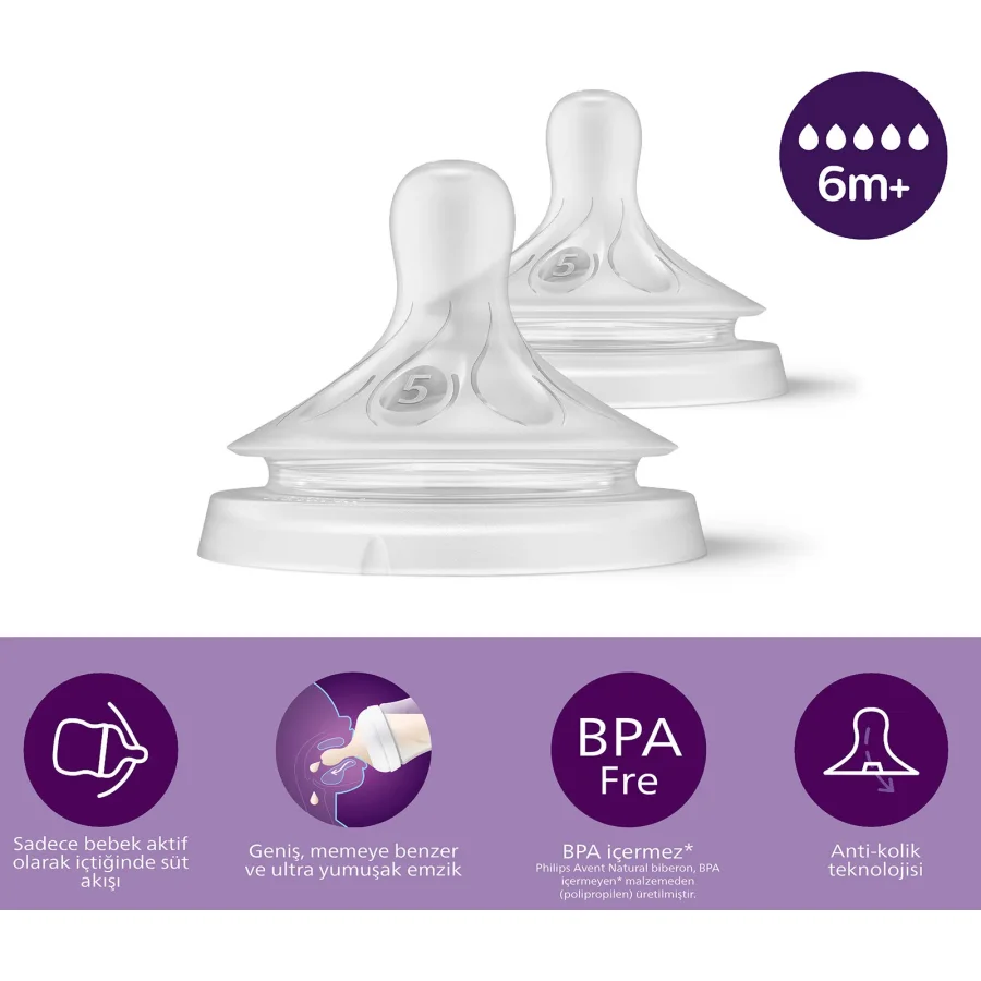Philips Avent Doğal Tepkili Natural Response 2'Li Biberon Emziği No:5 6+ Ay