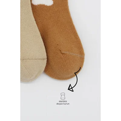 Bistyle Bear Penye Soket Çorap, 2'li, Bej