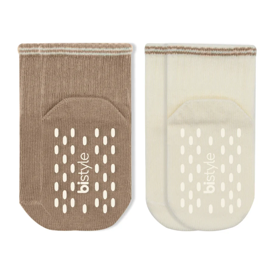 Bistyle Çemberli Basic Penye Kaymaz Soket Çorap, 2'li, Kahve
