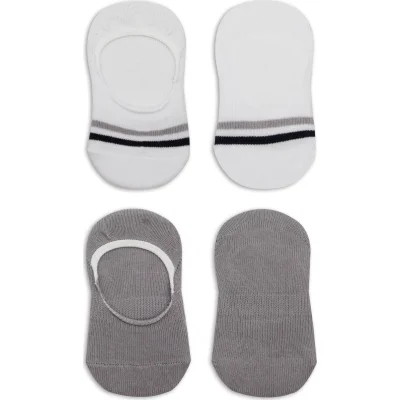 Bistyle 2'Li Penye Babet Silikon Çemberli Çorap 30102 Gri Beyaz