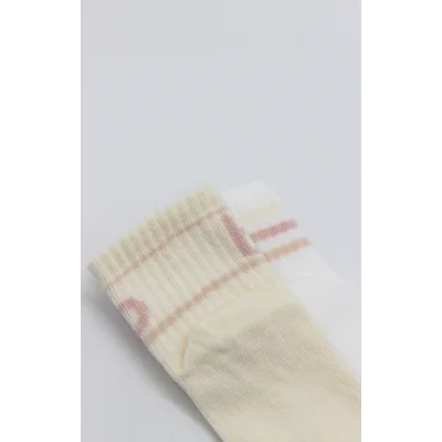 Bistyle Penye Kaymaz Soket Çorap, 2'li, Pudra, Ekru
