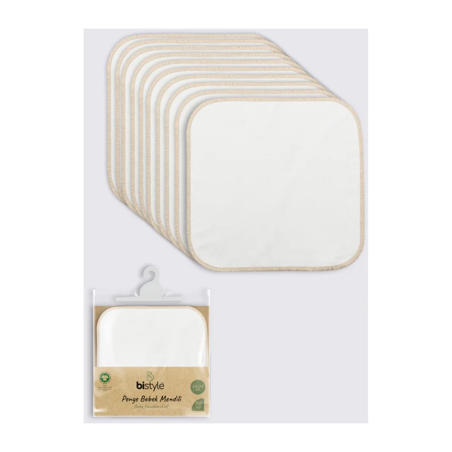 Bistyle Organik Penye Mendil, 20x20, 10'lu, Ekru