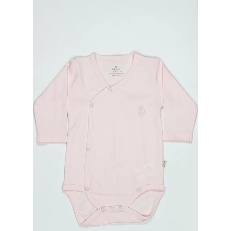 Bistyle Organik Natural Basic Style Kruvaze Uzun Kol Body, Pembe