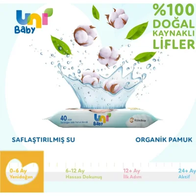 Uni Baby Yenidoğan Islak Mendil, 40 Yaprak, 3'lü