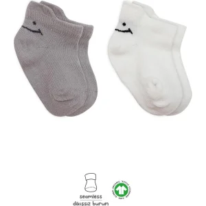 Bistyle Sneakers Smile Penye Çorap, 2'li, Gri, Ekru