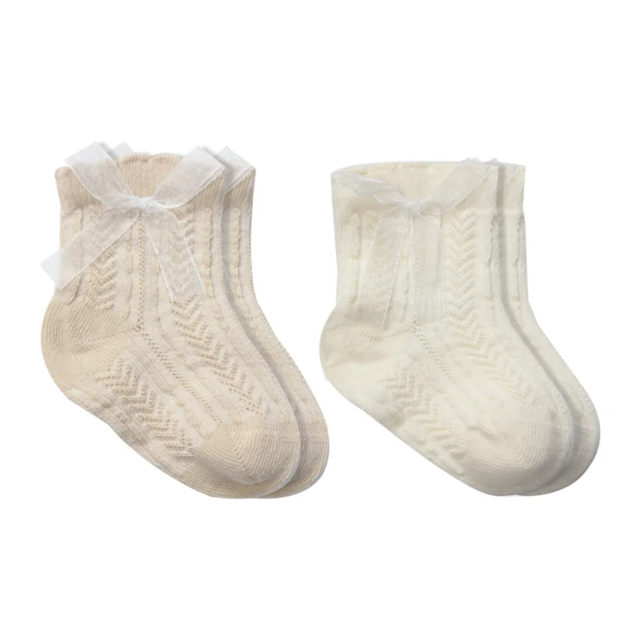 Bistyle Fiyonklu Penye Soket Çorap, 2'li, Bej