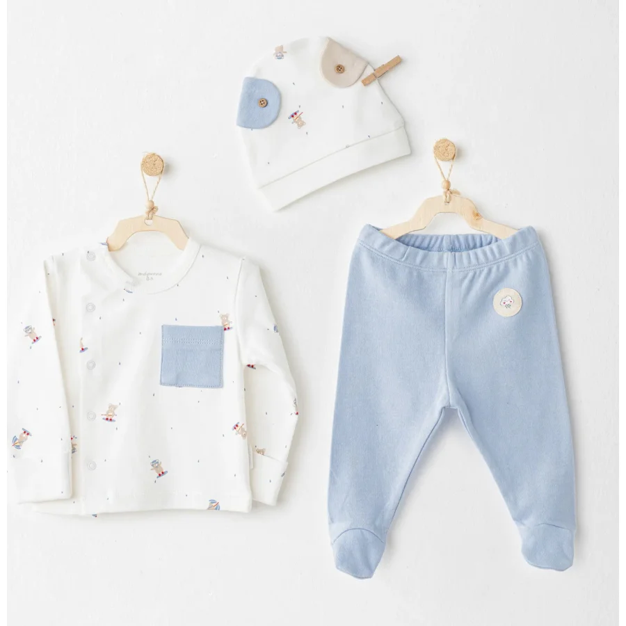 Andywawa Hat Set Rainbow Zıbın Takım, 3'lü, Mavi