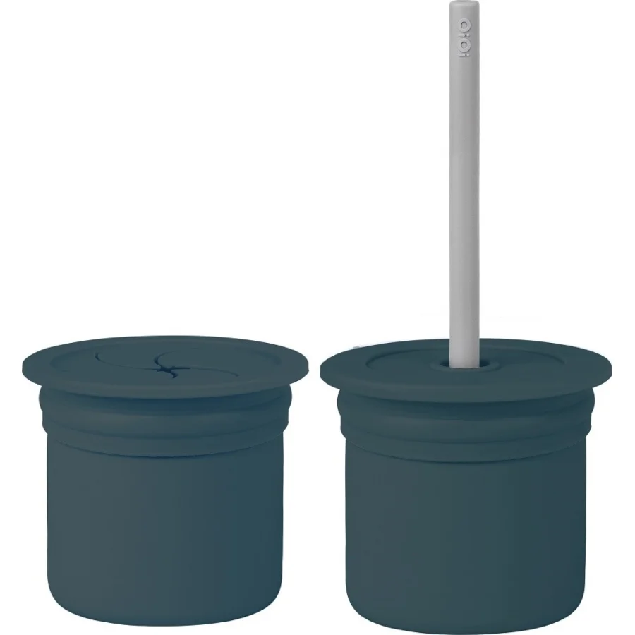OiOi Ham+Hüp Pipetli Silikon Bardak Seti Deep Blue / Powder, Gri