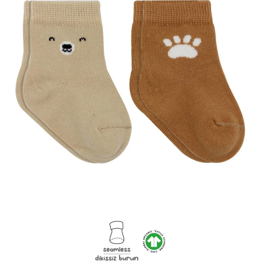 Bistyle Bear Penye Soket Çorap, 2'li, Bej