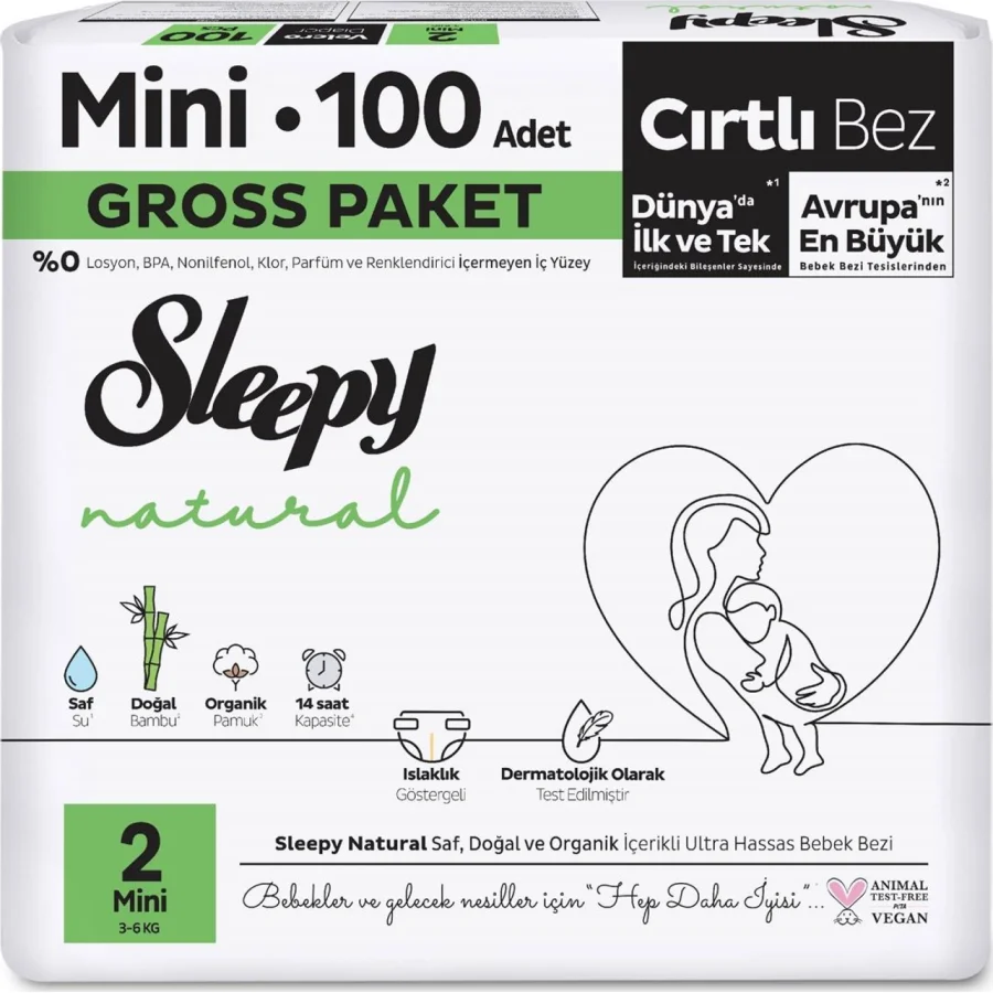 Sleepy Natural Bebek Bezi Gross Paket, 2 Beden, 100 Adet