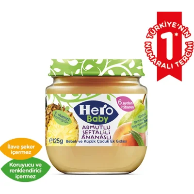 Hero Baby Armutlu Şeftalili Ananaslı Kavonoz Mama, 120 g