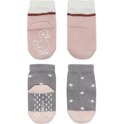 Bistyle Hayvan Figür Kaymaz Kız Soket Çorap, 2'li, Gri