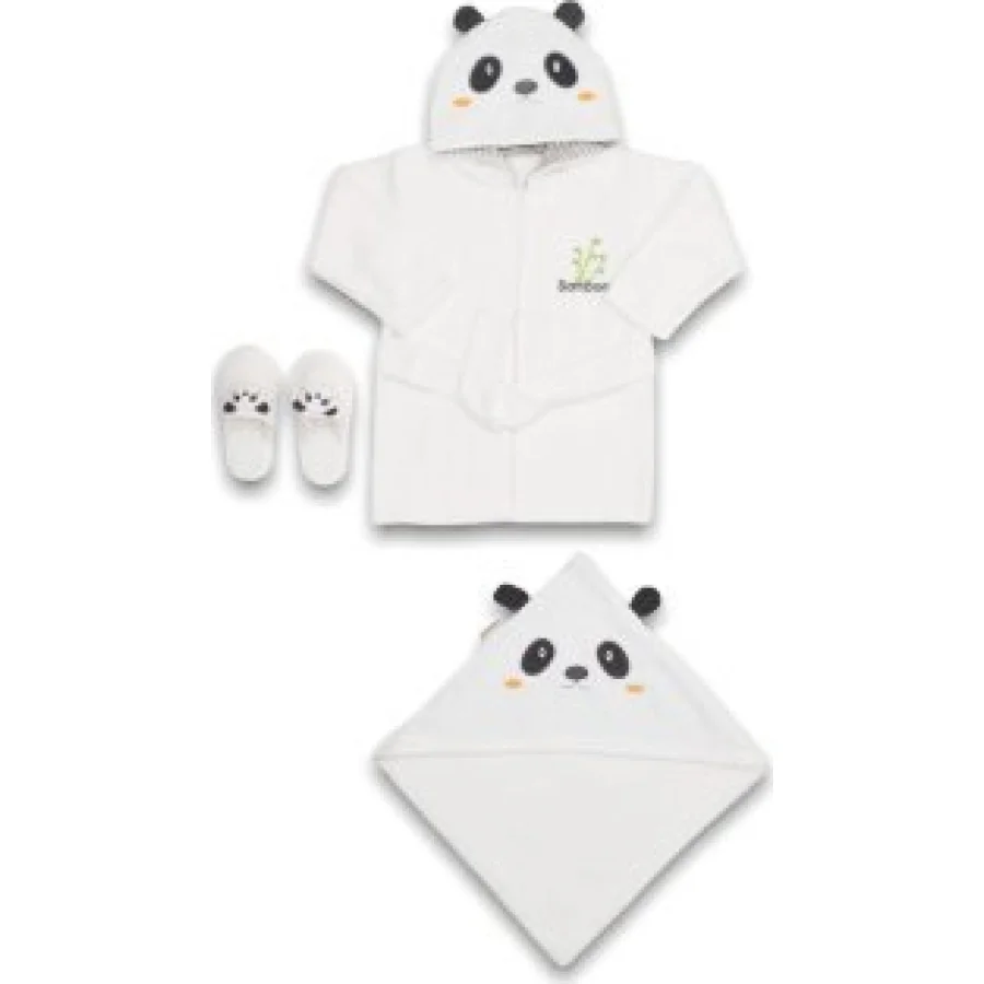 Bebitof Baby Panda Bebe Bornoz Seti, Beyaz