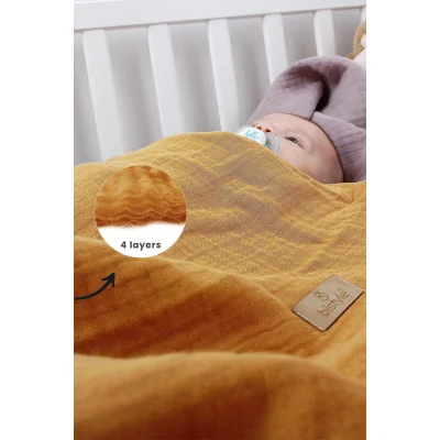 Bistyle Müslin Battaniye, 120x120 cm, Hardal