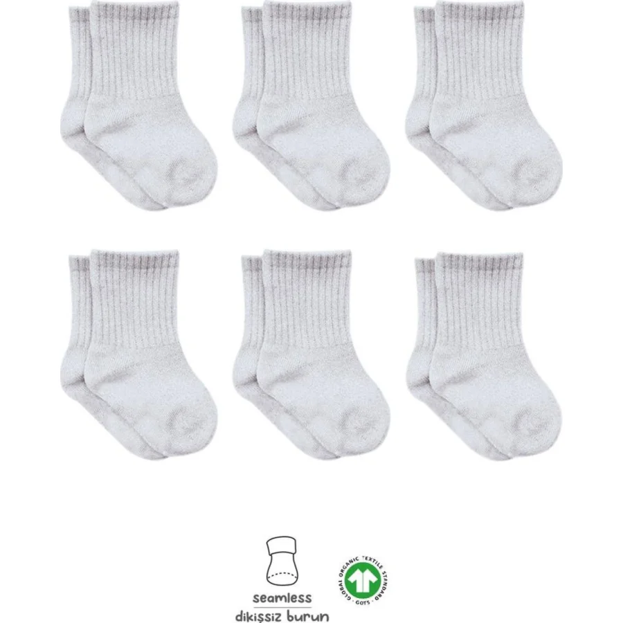 Bistyle Penye Düz Soket Çorap, 6'lı, Gri, Melanj