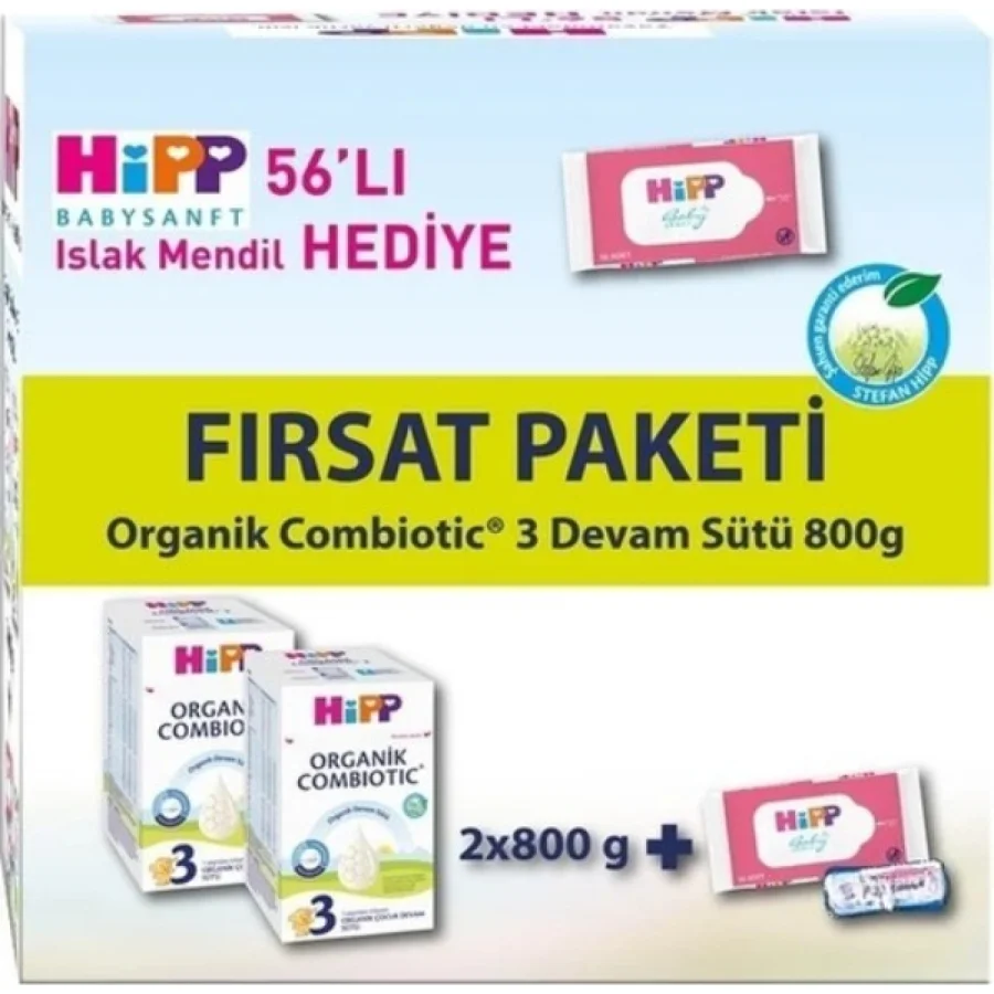 Hipp 3 Organik Combiotic Bebek Sütü 800 Gr X2 Islak Mendil Hediyeli